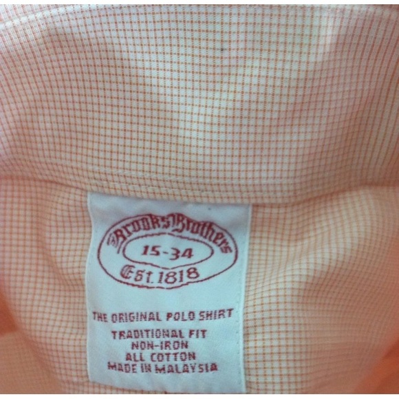 BROOKS BROTHERS White with Peach Checks size 15/34 - Picture 6 of 6